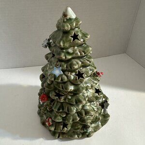 Vintage Style Ceramic Christmas Tree Green Ornaments Tea Light Candle Holder A11